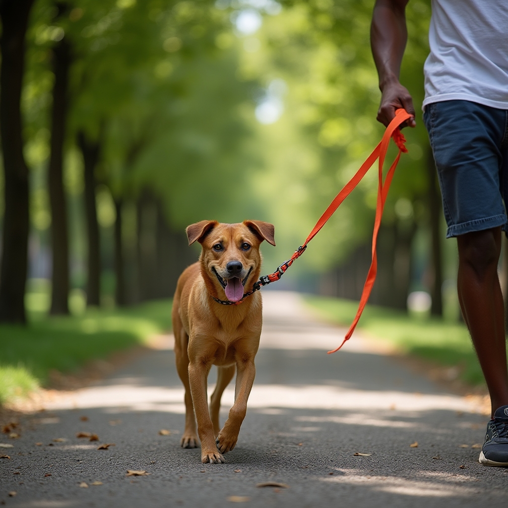 Cane in passeggiata in un parco urbano romano con il dog sitter